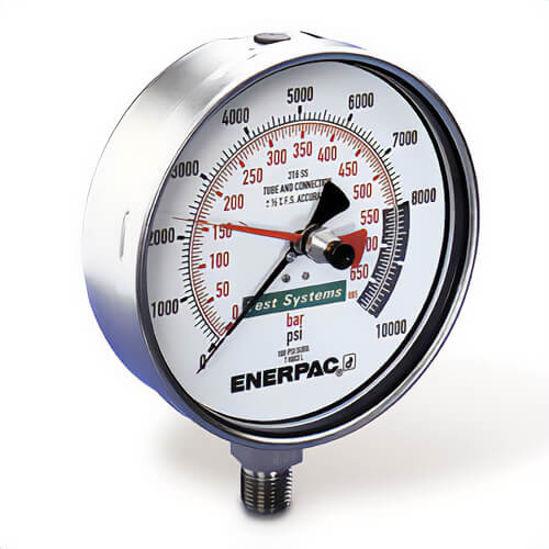 Enerpac® T6008L Dry Test System Gauge G Series, 20,000 psi, 1/4 in Cone Connection, +/-0.5 % Accuracy, Stainless Steel