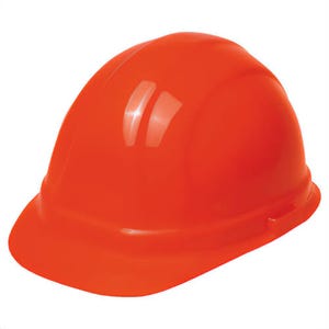 ERB® 19135 Omega II® Front Brim Hard Hat, Hi-Viz Orange, 6-1/2 Fits Mini Hat, 8 Fits Max Hat, 6-Point Suspension, ANSI Class C