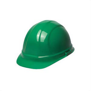 ERB® 19958 Omega II® Front Brim Hard Hat, Green, 6-1/2 Fits Mini Hat, 8 Fits Max Hat, 6-Point Suspension, ANSI Class C