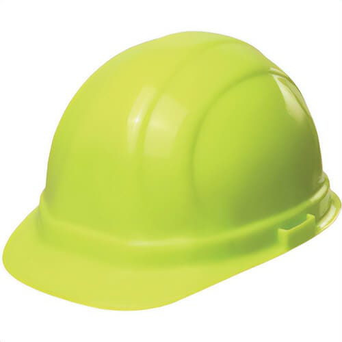 ERB® 19990 Omega II® Front Brim Hard Hat, Hi-Viz Lime, 6-1/2 Fits Mini Hat, 8 Fits Max Hat, 6-Point Suspension, ANSI Class C