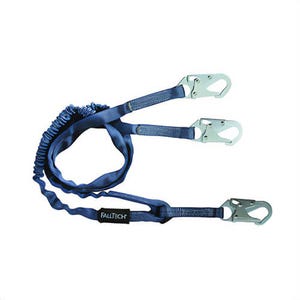 FallTech® 8259Y Internal Shock Absorbing Lanyard with (3) Snap Hooks, 310 lb Load, 6 ft L, Polyester Line, 2 Legs