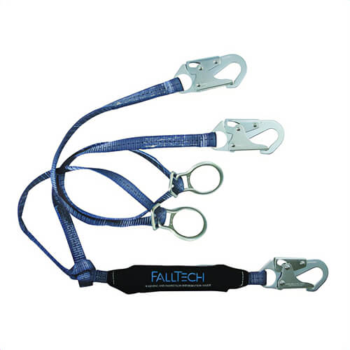 FallTech® 826082D ViewPack™ Shock Absorbing Lanyard with (3) Snap Hooks and (2) Tie Back D-Rings, 310 lb Load, 6 ft L, 2 Legs