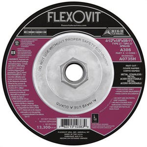 FlexOvit® High Performance™ A0735H Depressed Center Cut-Off Wheel, 4-1/2 in dia x 1/8 in Thick, A30S Grit, Aluminum Oxide Abrasive