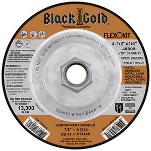 FlexOvit® A1244H USA Type 27 Grinding Wheel, 4 1/2 in dia, 1/4 in thickness