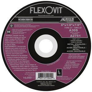 FlexOvit® A2751 USA 4.5 in Type 27 Cutoff Wheel, 1/8 in Thickness, 7/8 Arbor