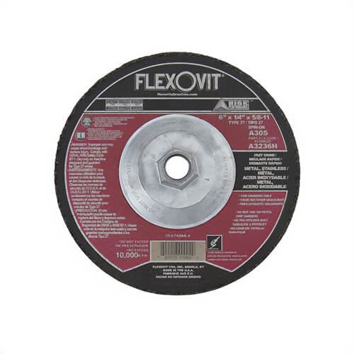 FlexOvit® High Performance™ A3236H Fast Grind Precision Depressed Center Grinding Wheel, 6 in dia x 1/4 in Thick, A30S Grit