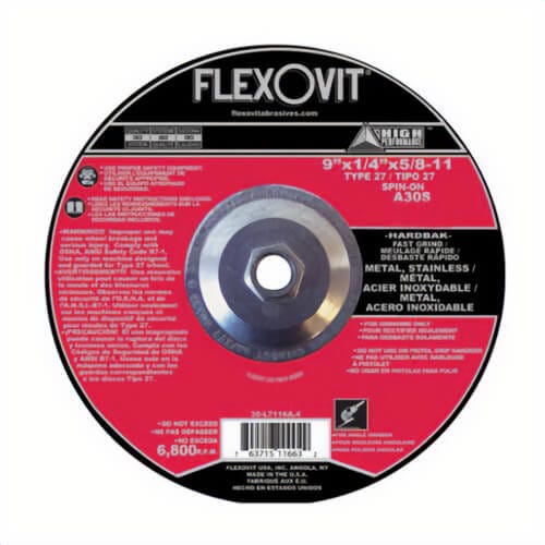FlexOvit® HP™ A8353H Fast Grind Depressed Center Wheel, 9 in dia x 1/4 in Thick, A30S Grit, Aluminum Oxide Abrasive