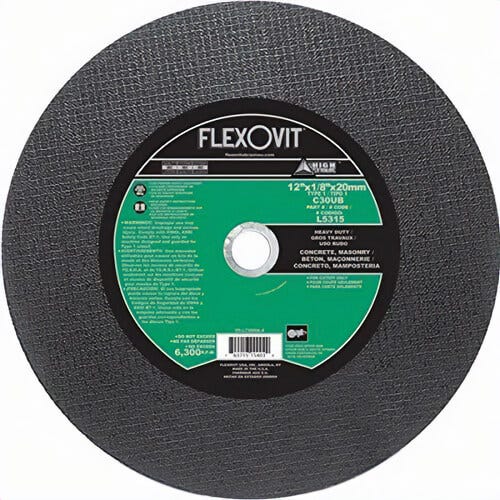 FlexOvit® High Performance™ L5315 Heavy Duty Cut-Off Wheel, 12 in dia x 1/8 in Thick, 20 mm Center Hole, C30UB Grit