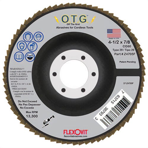 FlexOvit® Z4705F Flap Disc Off The Grid 4-1/2 in x 7/8 in, 10 ea