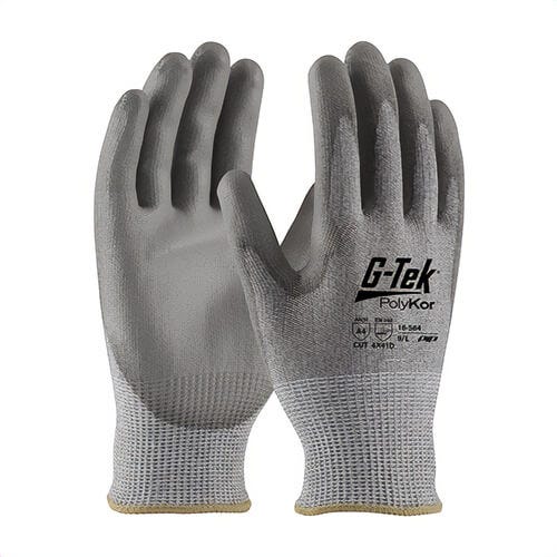 G-Tek® 16-564/M PolyKor® Smooth Grip Cut-Resistant Gloves, Medium, Polyurethane Coating, Polyurethane/PolyKor®, Knit Wrist Cuff