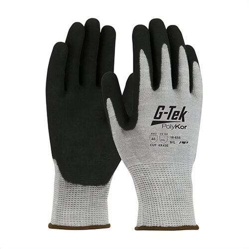 G-Tek® 16-655/L PolyKor® Micro Surface Grip Cut-Resistant Gloves, Large, Nitrile Coating, PolyKor® Blend/Nitrile, Knit Wrist Cuff