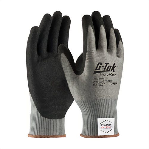 G-Tek® 16-X310/L Cut Resistant Gloves, Large, Micro Surface Nitrile Coating, PolyKor™ Xrystal™, Elastic/Knit Wrist Cuff