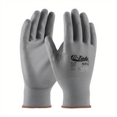 G-Tek® 33-G125/L GP™ General Purpose Gloves, Coated, Large, Polyurethane Palm, Nylon, Gray, Continuous Knit Wrist Cuff