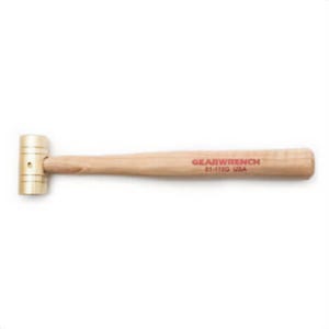 Gearwrench® 81-110G Soft Face Hammer, 11 in OAL, Flat/Striking Face, 1 in Face dia, 8 oz Head, Brass Head, Hickory Wood Handle