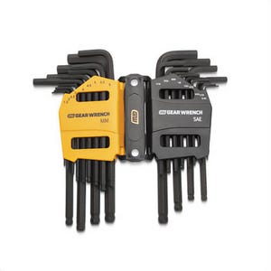 Gearwrench® 83505 Long Arm Hex Key Set, 26 pc, 0.05 to 3/8 in, 1.5 to 10 mm Hex, Ball End Drive, ASME, Alloy Steel