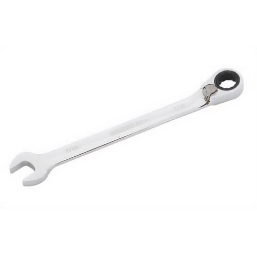 Greenlee® 0354-14 Combination Wrench, Ratcheting Standard, Open/Ring End Wrench, 7/16 in Wrench Opening, 6-1/2 in OAL, 15° Offset, 5° Head