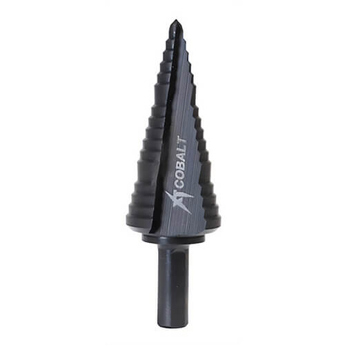 Greenlee® 30008C Kwik Stepper® Step Bit, Drill dia, 1/2 in dia, 1-1/8 in dia, 3.44 in OAL, 3 Hole, 1/2 in, 7/8 in, 1-1/8 in Sizes, 3/8 in