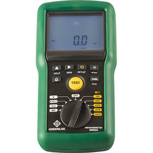 Greenlee® 5882A Megohmmeter/Insulation Tester, Hand Held, 1 kV, 15.3 to 800 Hz, 0 Ohm to 1000 kOhm, Safety Rating CAT IV 600V