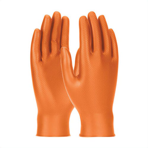 PIP® 67-256/L Grippaz® Powder Free Gloves with Textured Fish Scale Grip, Large, Nitrile, Orange, 6 mm thick