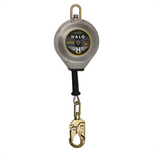 Guardian® 10910 Halo Cable SRL Self-Retracting Lifeline with Snap Hook, Swivel Top and Carabiner, 130 to 310 lb Load Capacity, 20 ft L