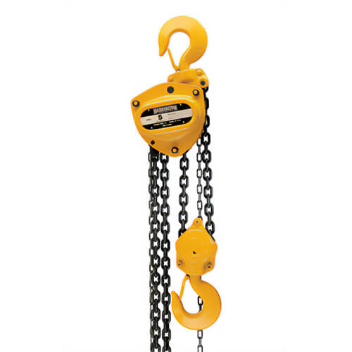 Harrington® CB010-20 Manual Chain Hoist, 1-3/32 in Hook Opening, 2,000 lb Load, 20 ft Lift, 11-3/4 in Minimum Hook, Yellow, 1 ton