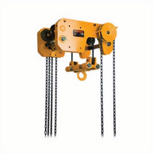Harrington® SHB010-20 Ultra Low Headroom Trolley Hoist, 1 ton Load, 20 ft Lifting Height, 4-1/2 in Between Hooks, 1.1 in Hook Opening, 64 lb Rated