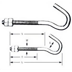 Hindley 12130 Clothes Line Hook Machine Thread with 2 Nuts, 1/4 x 4-1/4 in L