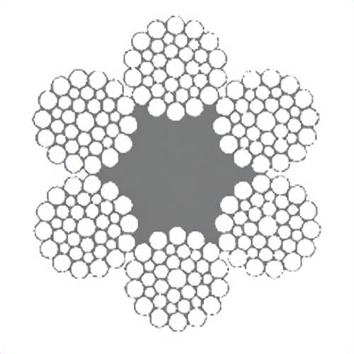 HSI® 7/8 in, Wire Rope, 6x37, Seale Filler Wire, EIPS, Right Regular Lay, Fiber Core, Bright, Import, Per Foot