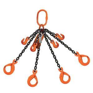 HSI® Quad Leg Chain Sling, Adjustable Type B, 9/32 in dia, 18 ft Length, CM® Oblong Link to Sling Hook Ends, 11,200 WLL