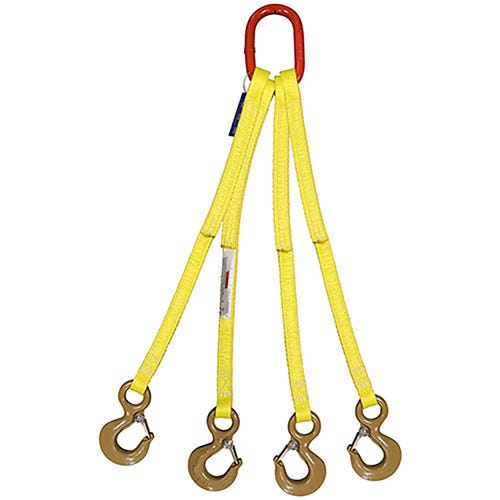 HSI® Four Leg Nylon Bridle Sling, One Ply, 2 in Web Width, 6 ft Length, Oblong Link to Hook Ends, 12,000 lb Vertical Capacity