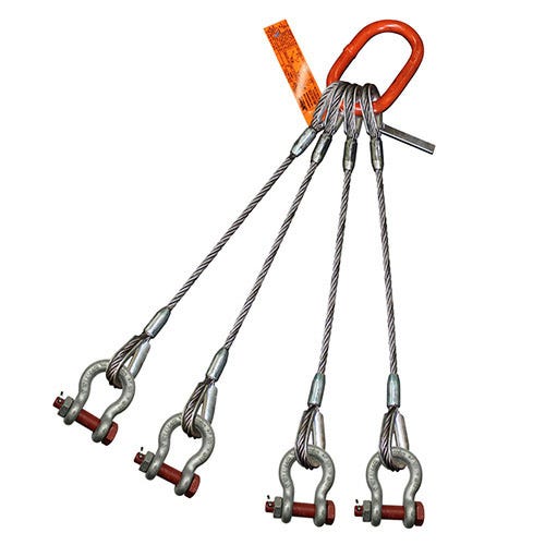 HSI® Four Leg Wire Rope Sling, 2 in dia, 5 ft L, Bolt Anchor Shackle Ends, 127 ton Capacity, Domestic