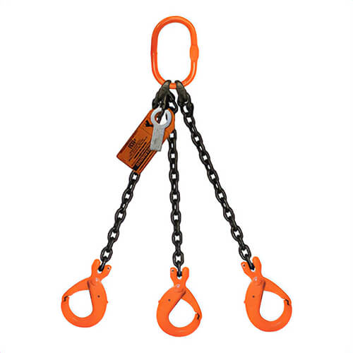 HSI® Triple Leg Bridle Chain Sling, 3/8 in dia, 24 ft L, CM® Oblong Link to Latchlok® Hook Ends, 22,900 lb Working Load Limit