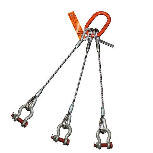 HSI® Three Leg Wire Rope Sling, 2 in dia, 5 ft L, Bolt Anchor Shackle Ends, 95 ton Capacity, Domestic