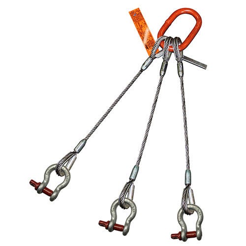 HSI® Three Leg Wire Rope Sling, 2 in dia, 5 ft L, Screw Pin Anchor Shackle Ends, 95 ton Capacity, Domestic