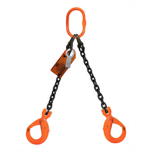 HSI® Double Leg Bridle Chain Sling, 5/8 in dia, 20 ft L, CM® Oblong Link to Latchlok® Hook Ends, 39,100 lb Working Load Limit