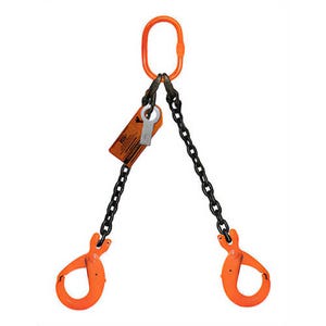 HSI® Double Leg Bridle Chain Sling, 7/8 in dia, 8 ft L, CM® Oblong Link to Latchlok® Hook Ends, 74,000 lb Working Load Limit