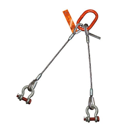 HSI® Two Leg Wire Rope Bridle Sling, 2 in dia, 5 ft L, Bolt Anchor Shackle Ends, 63 ton Capacity, Domestic