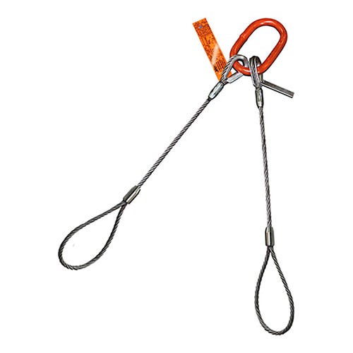 HSI® Two Leg Wire Rope Bridle Sling, 2 in dia, 5 ft L, Flemish Loop Ends, 63 ton Capacity, Domestic