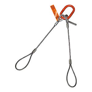 HSI® Two Leg Wire Rope Bridle Sling, 7/8 in dia, 24 ft L, Flemish Loop Ends, 13 ton Capacity, Domestic