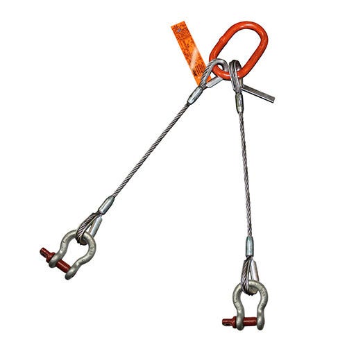 HSI® Two Leg Wire Rope Sling, 2 in dia, 5 ft L, Screw Pin Anchor Shackle Ends, 63 ton Capacity, Domestic