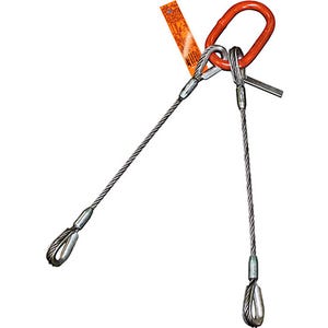 HSI® Two Leg Wire Rope Bridle Sling, 7/8 in dia, 24 ft L, Heavy Duty Thimble Ends, 13 ton Capacity, Domestic