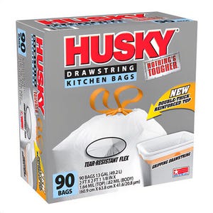 Husky® HK13XHF090W Drawstring Trash Bags, 13 gal, 90 ct