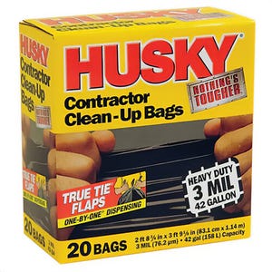 Husky® HK42020B Contractor Trash Bag, 42 gal, Black