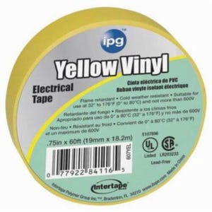 ipg® 85830 General Purpose Medium-Grade Electrical Tape 607, 60 ft L x 3/4 in W, 7 mil Thick, PVC Film Backing, Yellow
