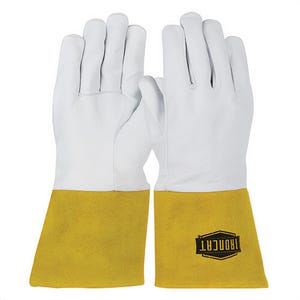PIP® 6141/L Ironcat® Welding Gloves, Large, Premium Top Grain Kidskin Leather, Off-White, Unlined Lining, Gauntlet Cuff