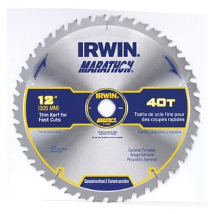 Irwin® Marathon® 14080 Construction Series General Purpose Miter/Table Circular Saw Blade, 12 in dia, 1 in Arbor, 40 Teeth