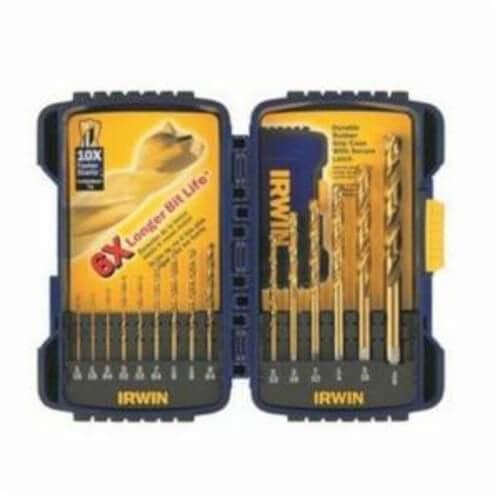 Irwin® Speedbor® 3018009 Pro Jobber Length Drill Set, 1/16 in Min Drill Bit, 3/8 in Max Drill Bit, 135°  Drill Point Angle, 15 pc, HSS, TiN Coated