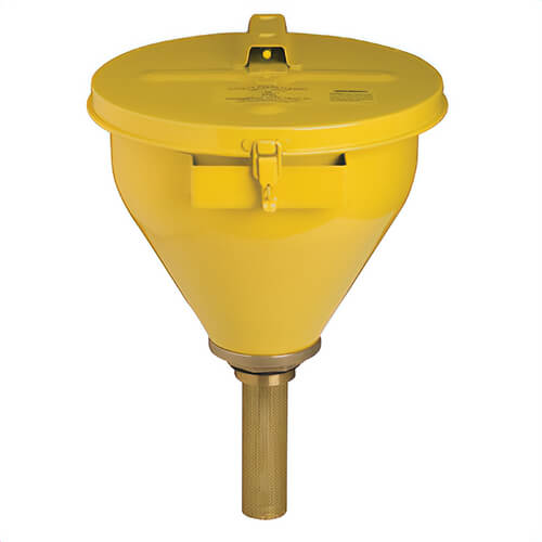 Justrite® 08206 Large Drum Funnel, Galvanized, For Use with 2 in Drum Bung and Flammables, 2 in NPT, Steel, Yellow