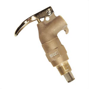 Justrite® 08902 Safety Drum Faucet, 0.8125-27 UNS 2B Inlet, PTFE Seal, Rigid Base Closure, Brass Body