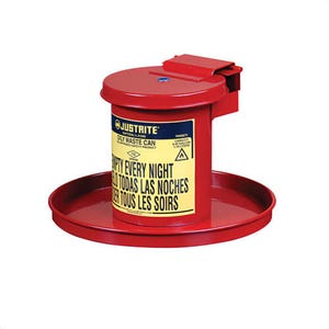 Justrite® 09400 Bench Top Solvent Can, 0.45 gal Capacity, 7 in dia x 10-1/2 in H, Galvanized Steel, Red